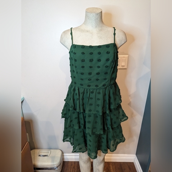 Altar'd State Emerald Green clip dot dress, Size XL fits M/L - Picture 11 of 16